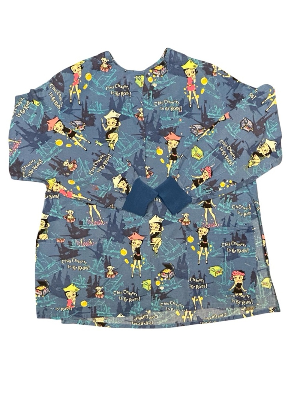 VTG 90s Betty Boop  playful retro nostalgic button scrub jacket pirate theme XL